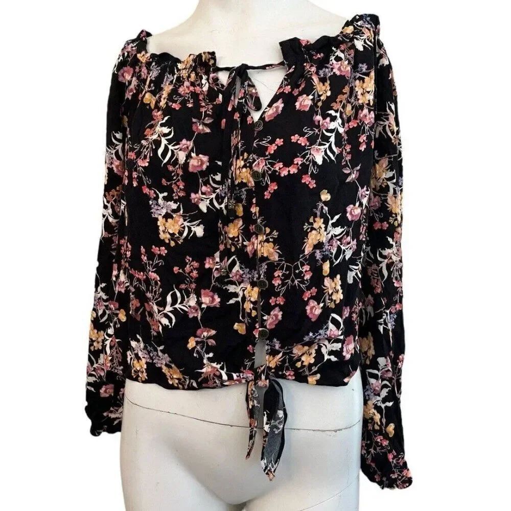 Womens Medium Multicolor Boho Floral Off the Shoulder Blouse Crop Top Jolt NWT